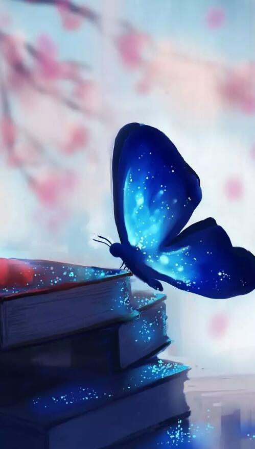 手机壁纸  蝴蝶与书
