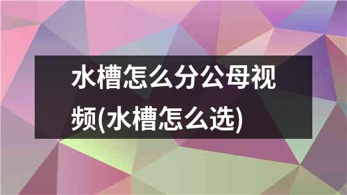 水槽怎么分公母视频(水槽怎么选)