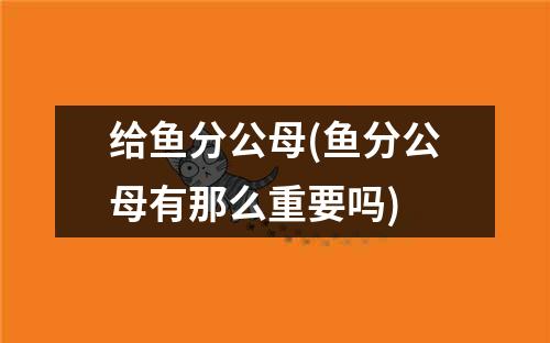 给鱼分公母(鱼分公母有那么重要吗)