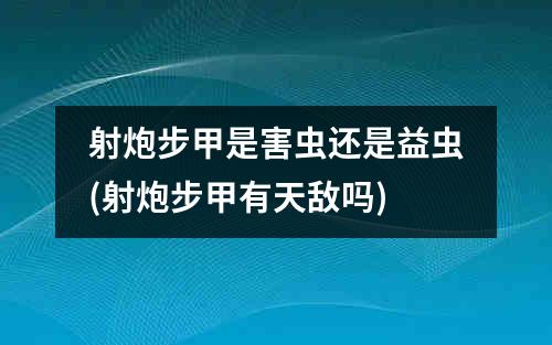 射炮步甲是害虫还是益虫(射炮步甲有天敌吗)